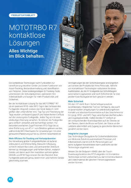 Produktdatenblatt für das MOTOTRBO R7 mit RFID- und NFC-Kontaktlos-Lösungen