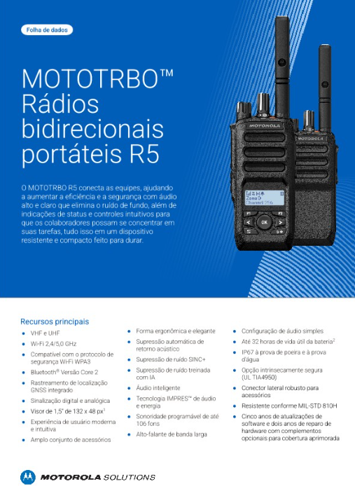 Folha de dados do MOTOTRBO R5