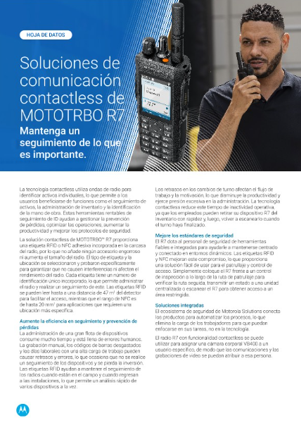 Hojas de datos de las solutiones RFID y NFC de MOTOTRBO R7