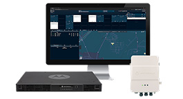 MOTOTRBO Systems: Computer monitor with dashboard, black server, and white radio unit.