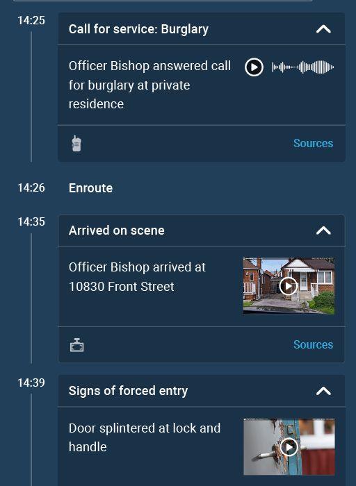 Report timeline screen