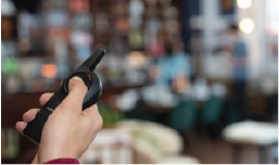 Curve radio with red LED in retail environment