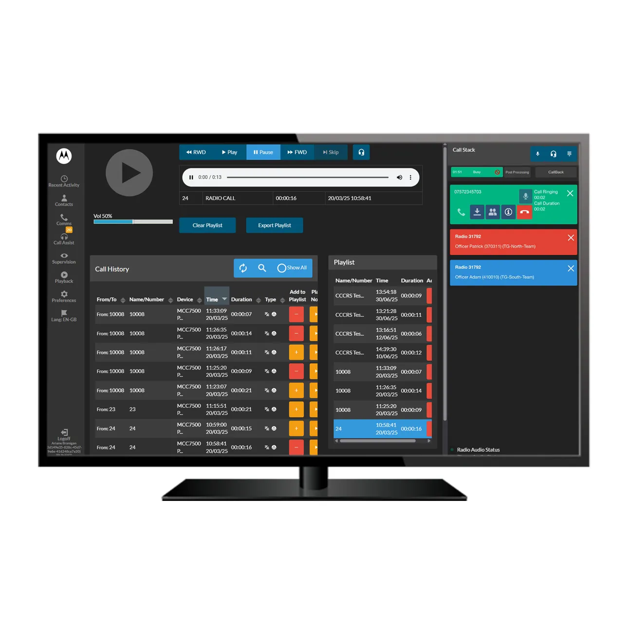 Guardian ICCS call playback