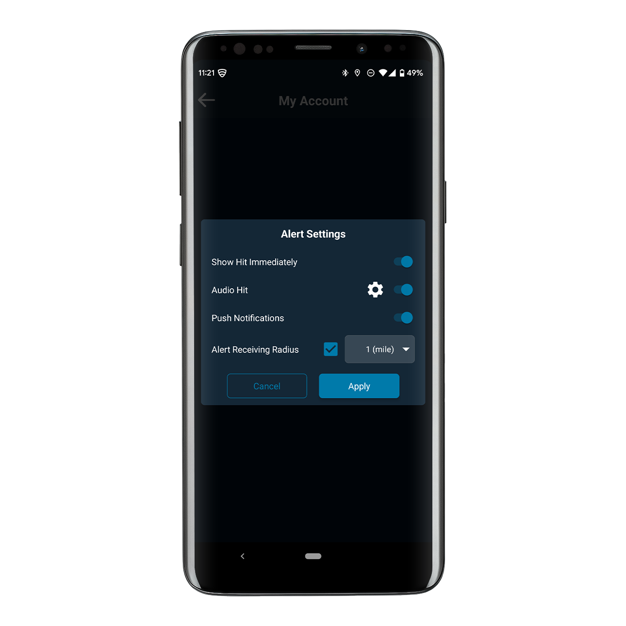 Vigilant mobile companion alert settings