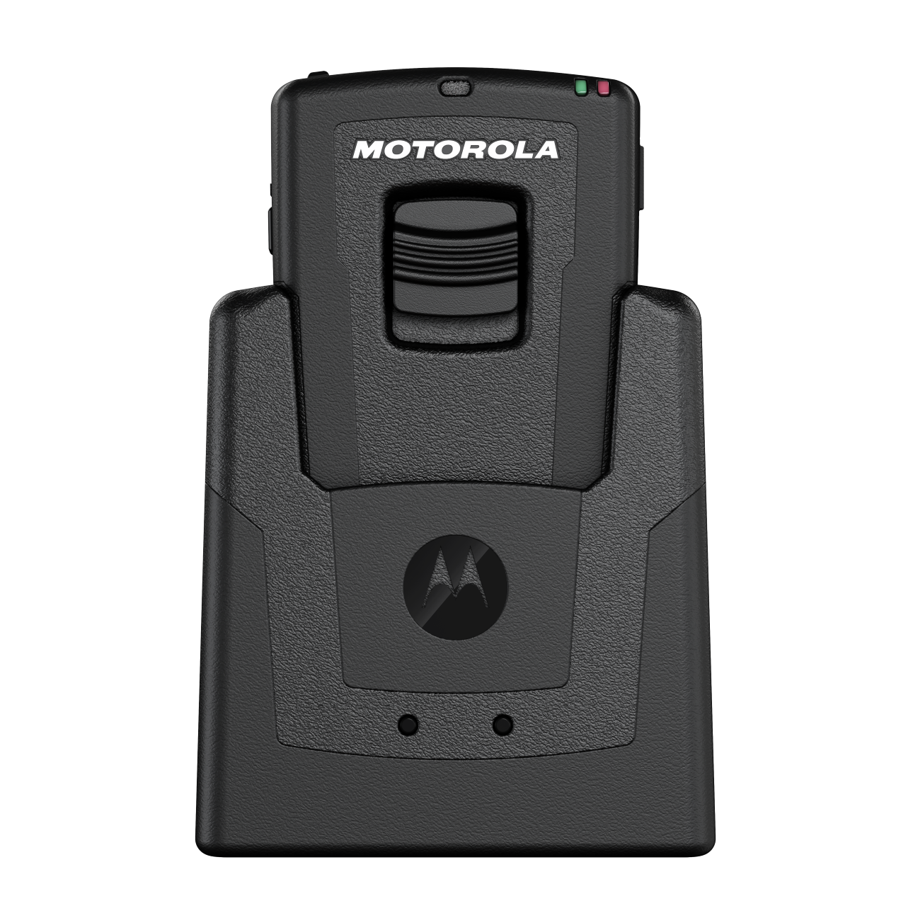 Wireless microphone in charger, front