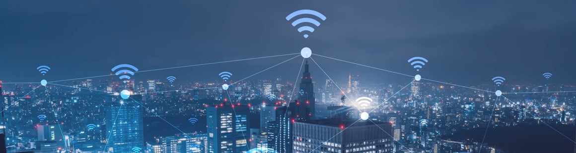 Image of city with communications towers
