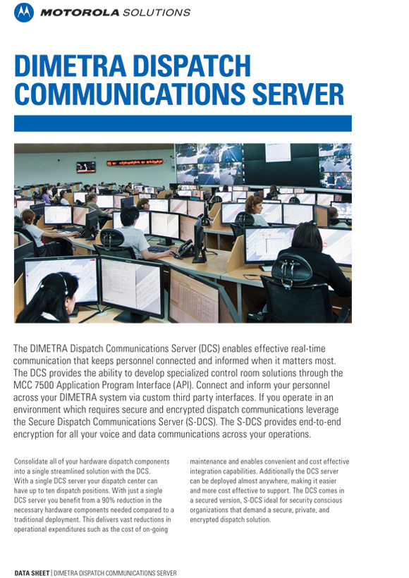 Cover image for dimetra dispatch communication server document