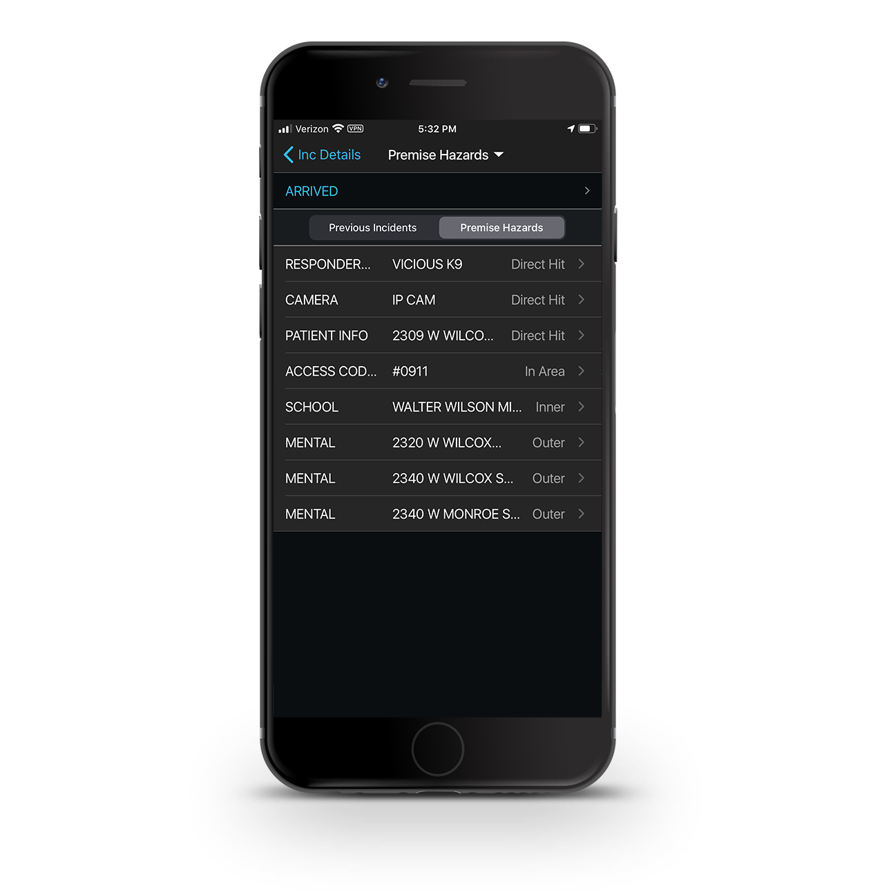 iOS Premise Hazard Details 