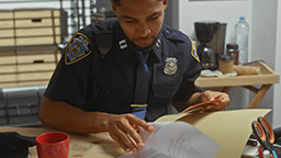 Police officer working at desk