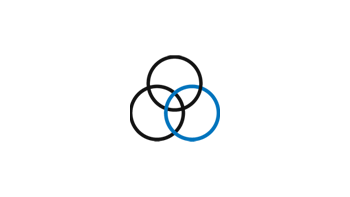 Three circle Ven diagram with two black circles and one blue circle 