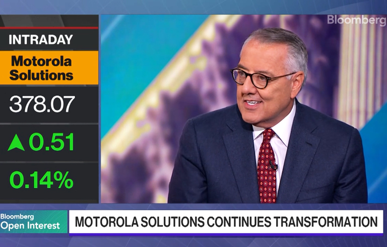 Image of MSI CEO, Greg Brown, being interviewed on Bloomberg TV