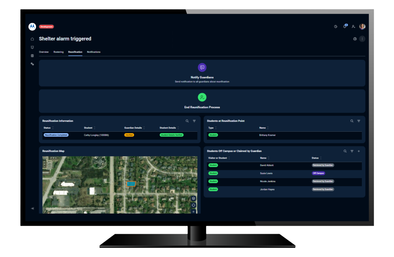 K-12 Resilience showing shelter alarm dashboard