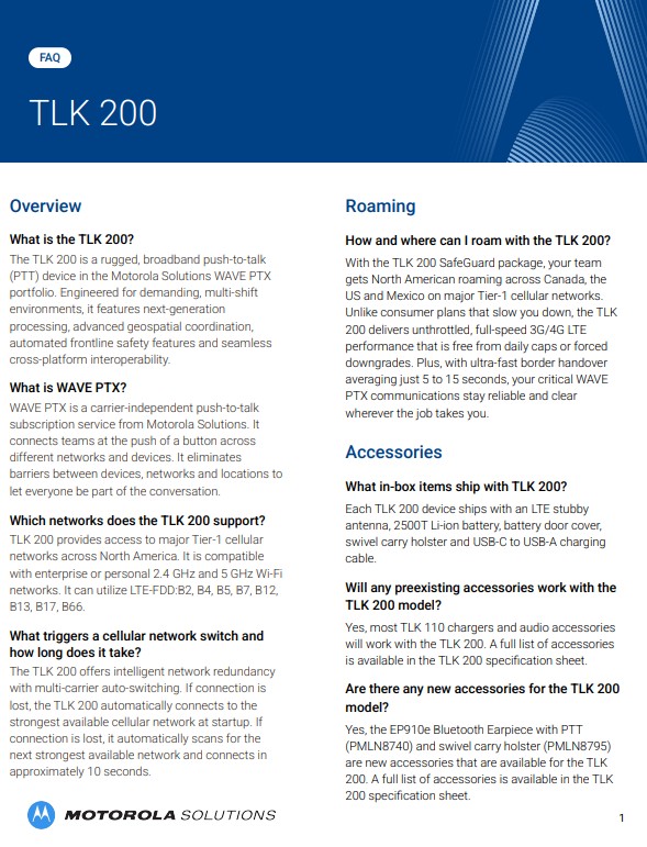 TLK 200 FAQ